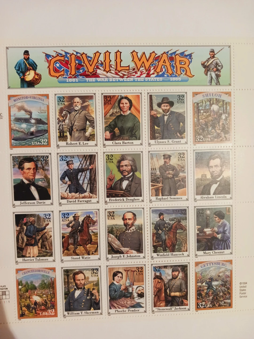 1994. USPS  Civil War Stamp Sheet. New. - photo 4