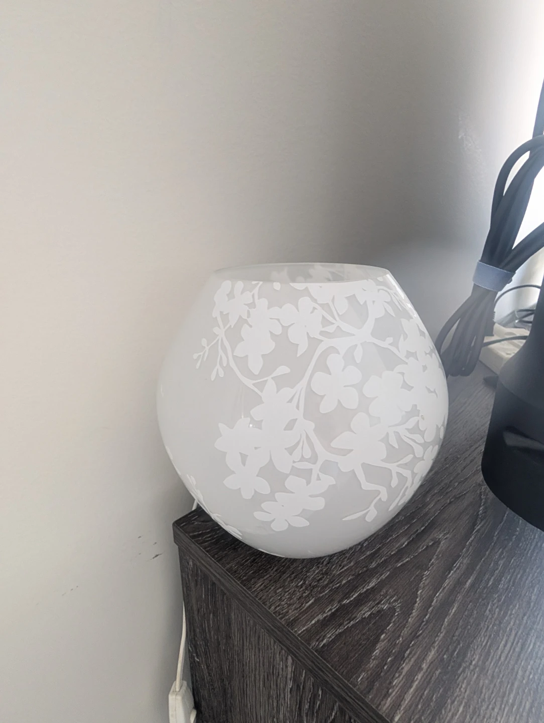 White Frosted Glass Lamp with Floral Pattern