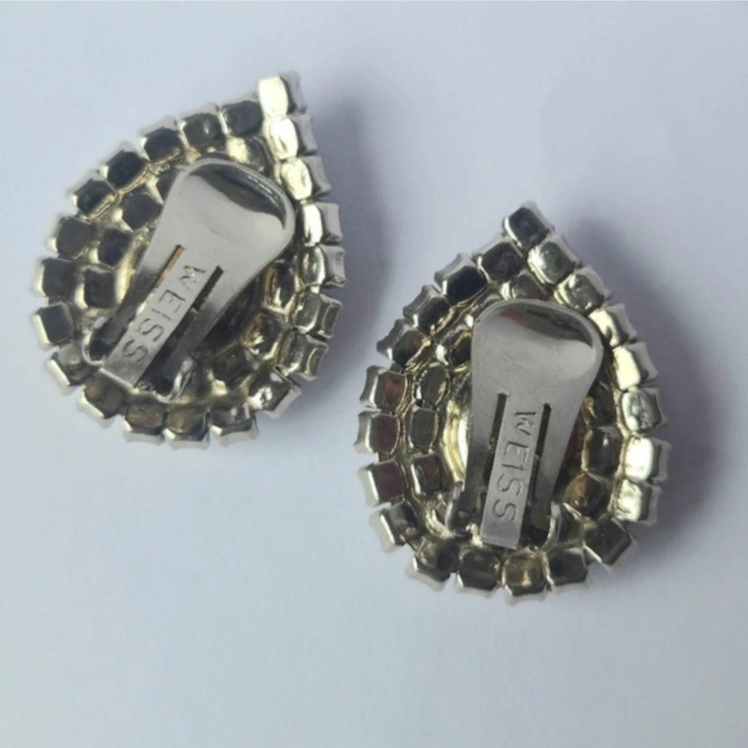 Signed Albert Weiss Oval Rhinestone Tear Drop Earrings - photo 2