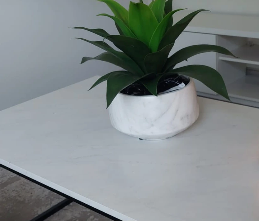Moving Sale  Artificial Plant in White Marble-Like Pot