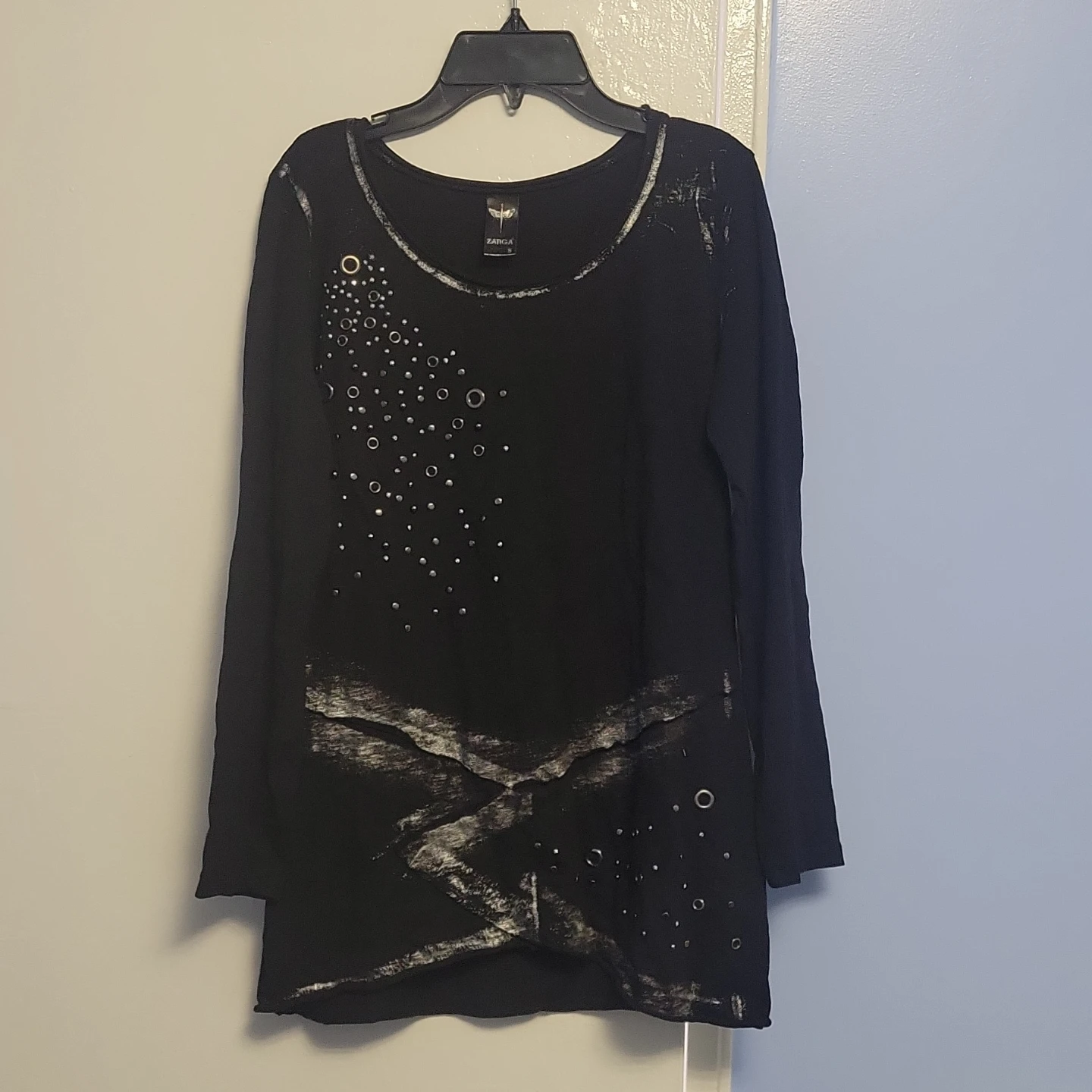 ZARGA Black Long Sleeve Embellished Tunic Top Size S