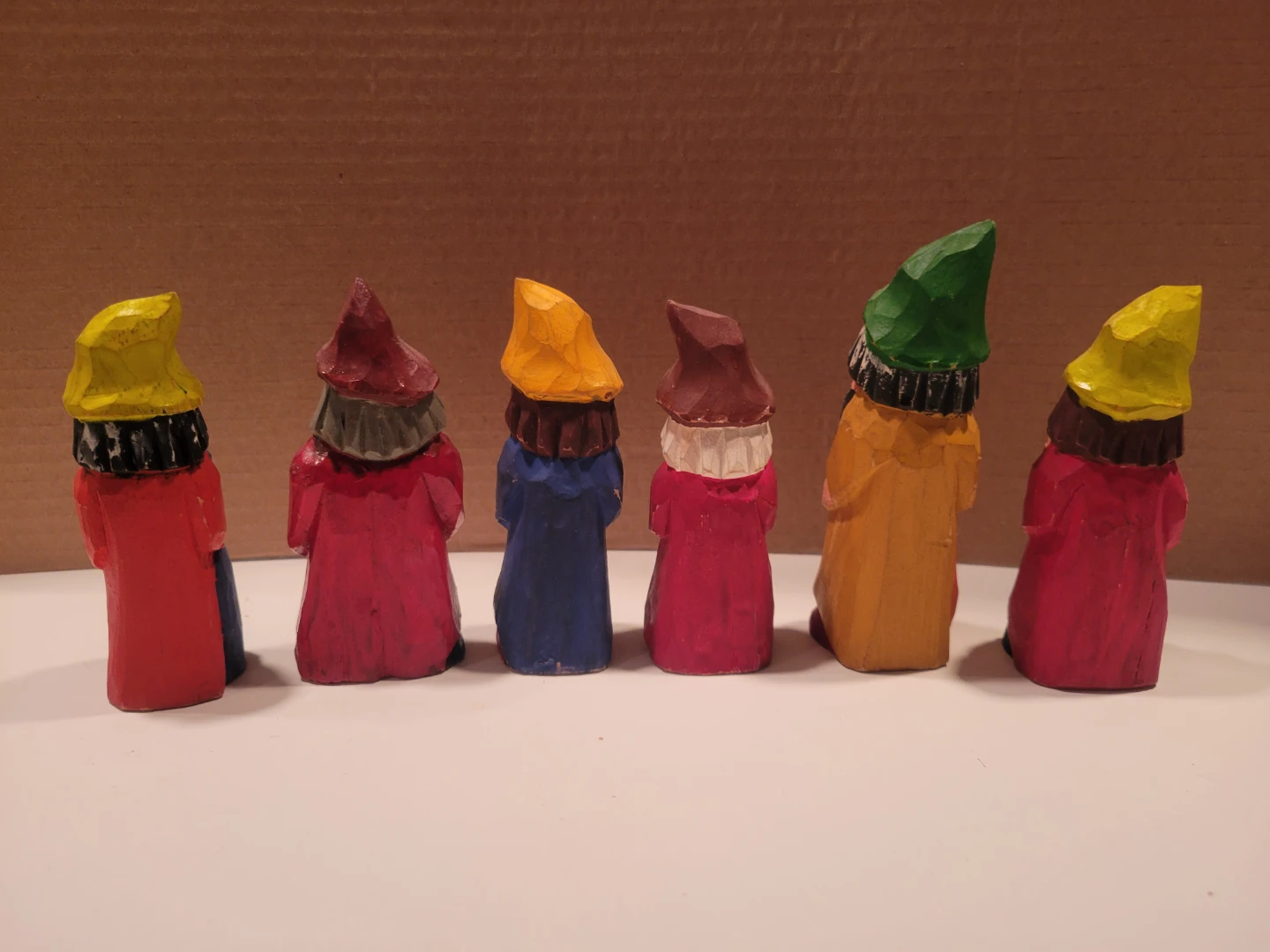 Set of 6 Hand-Carved Wooden Gnomes - photo 2