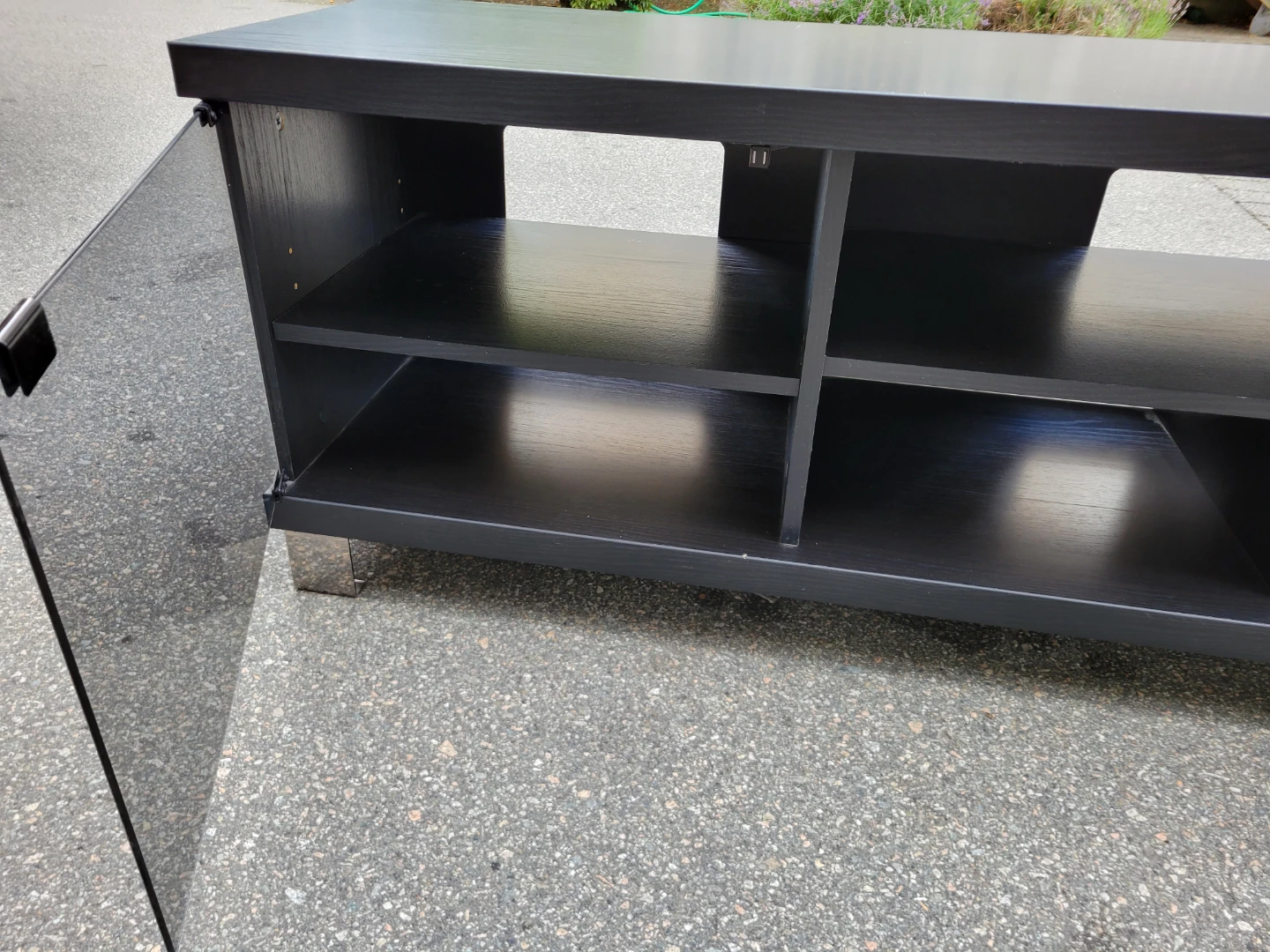 Beautiful Black TV Stand Console with Glass Doors. - photo 5