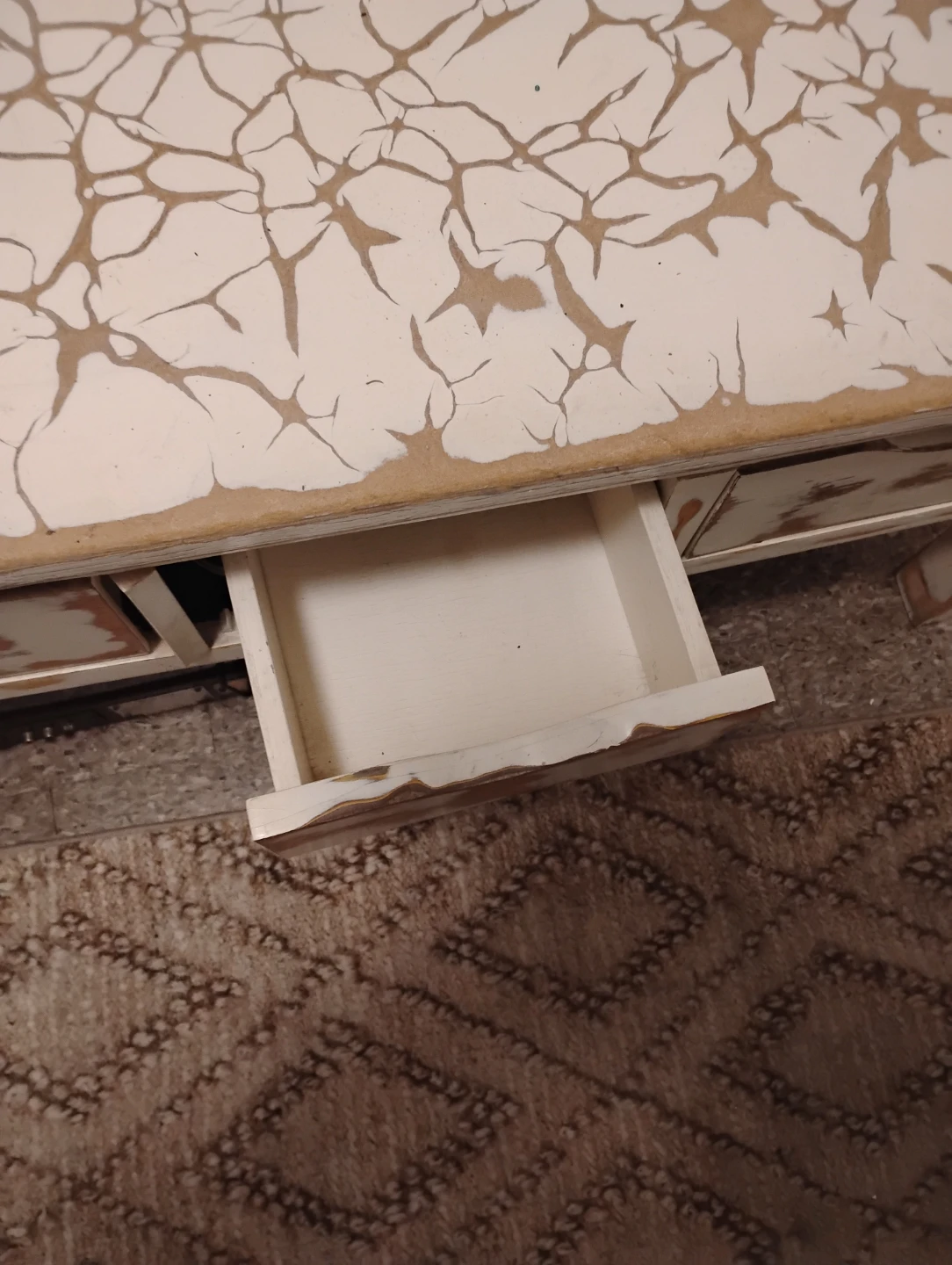Distressed Wooden Bench with Storage Drawers - photo 2