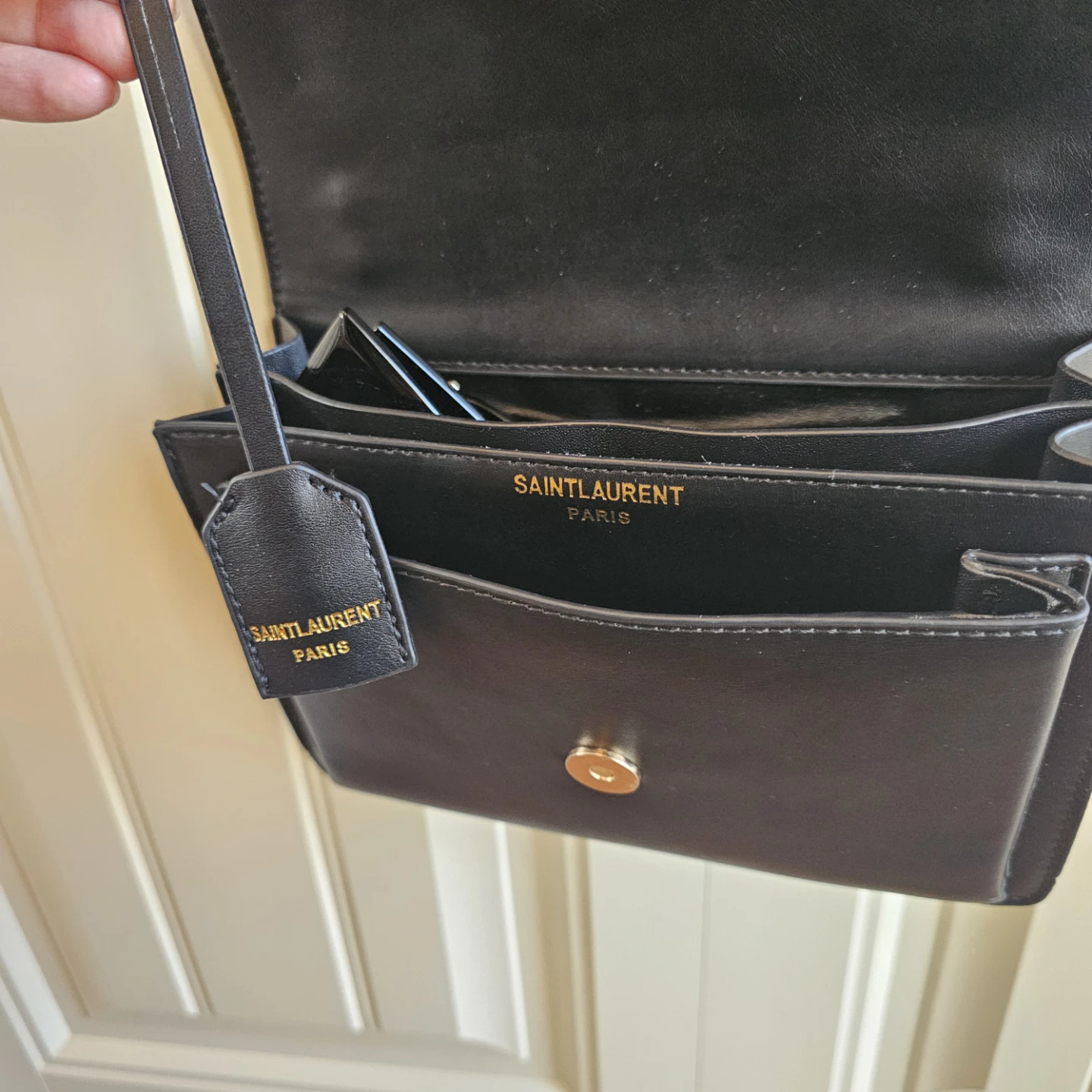 S L Black Leather Monogram Chain Wallet - photo 2