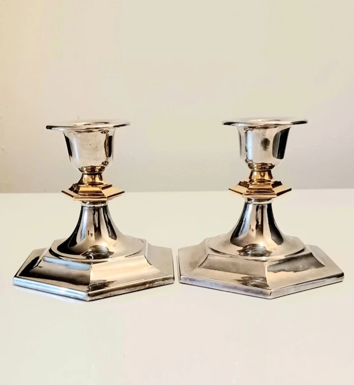 Georgian Silver and Gold Plated Candlesticks