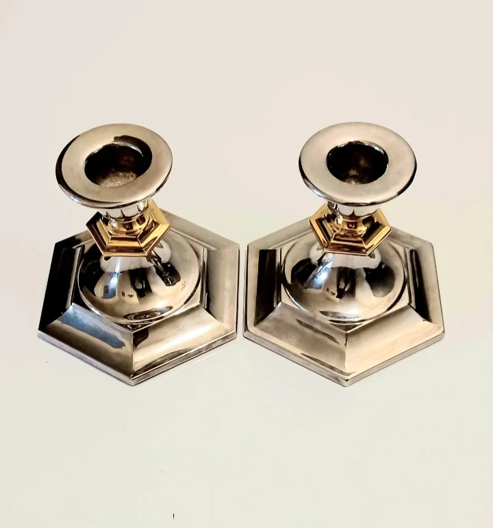 Georgian Silver and Gold Plated Candlesticks - photo 2