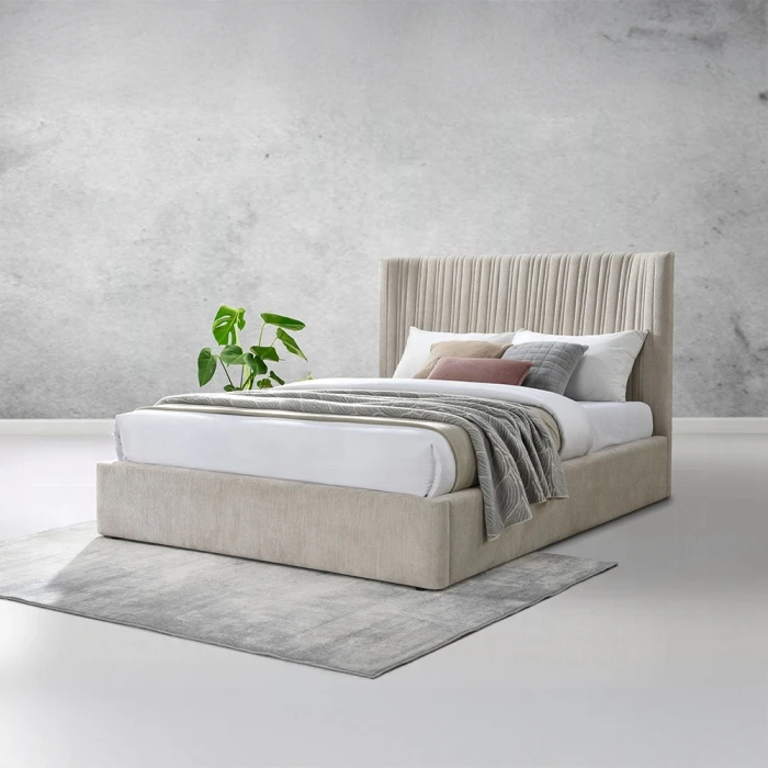 Upholstered Platform Bed Frame with Vertical Tufting