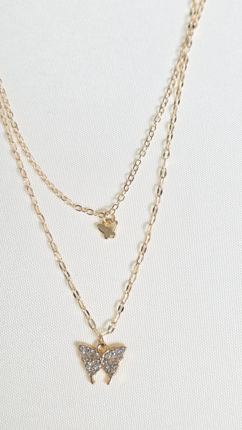 Layered Gold Necklace with Butterfly Pendant