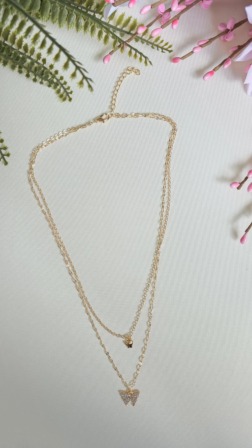 Layered Gold Necklace with Butterfly Pendant - photo 3