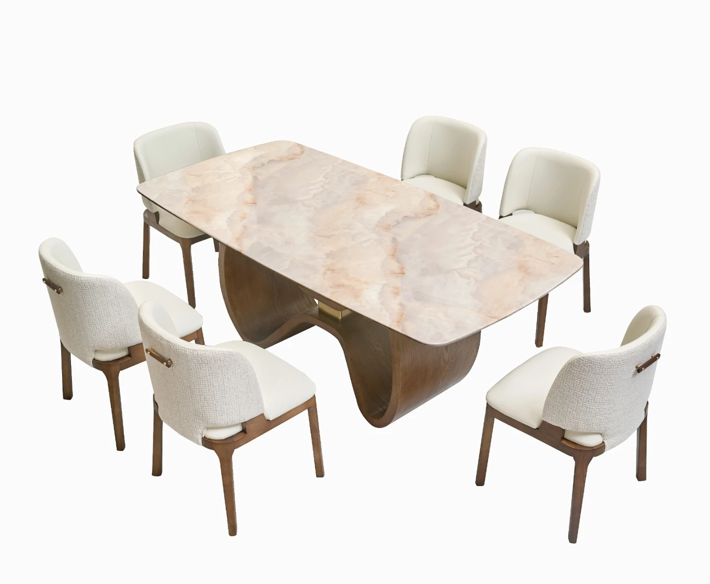 Modern Dining Set with Marble Table and 6 Chairs