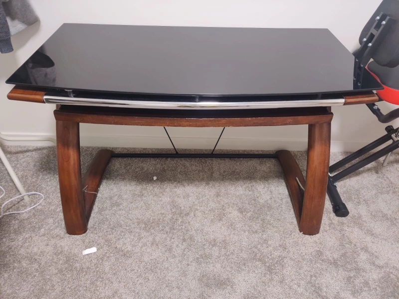 Glass top work table with wood base - photo 2