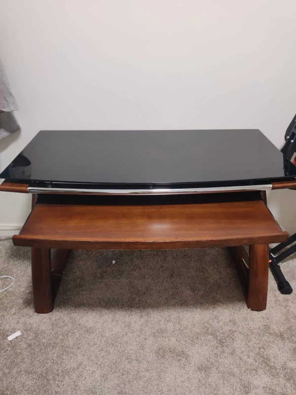 Glass top work table with wood base - photo 3