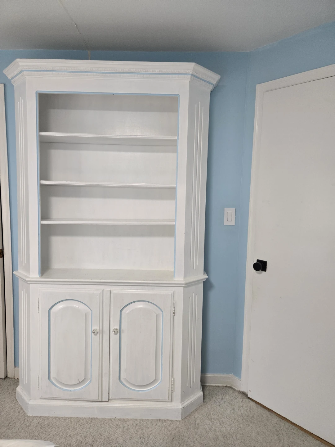 White Corner Bookshelf with Cabinet