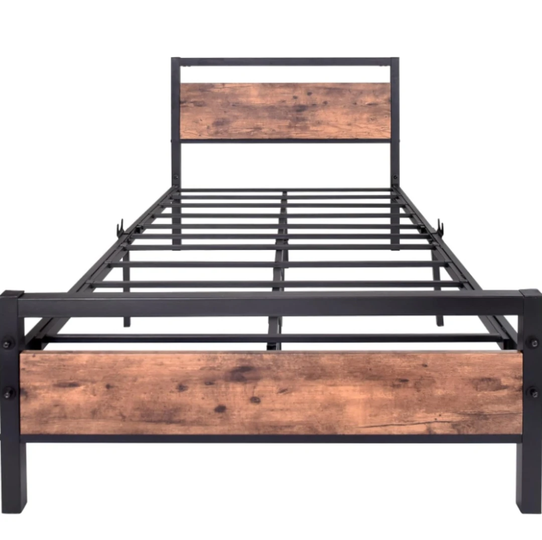 Twin Size Metal Bed Frame with Wood Grain Accents - photo 3