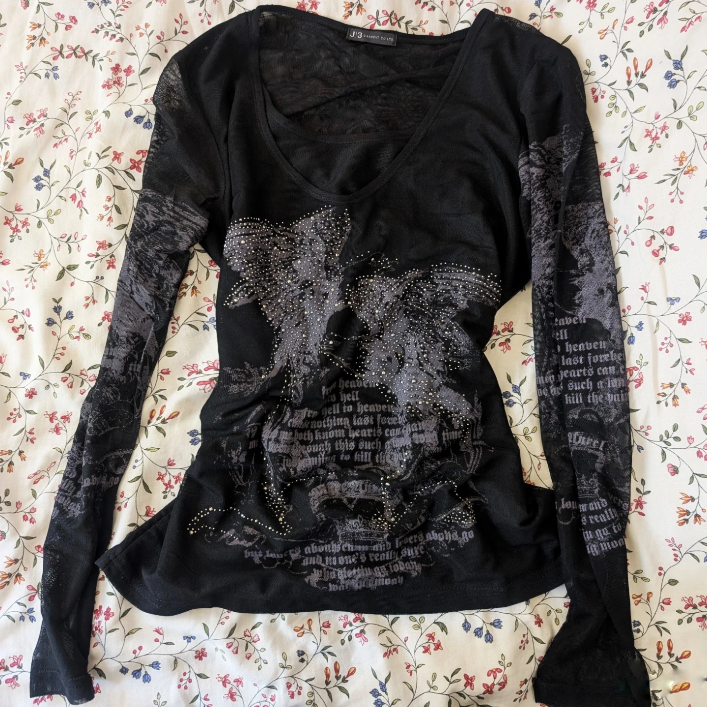 Y2K Mesh Long Sleeve Graphic Top