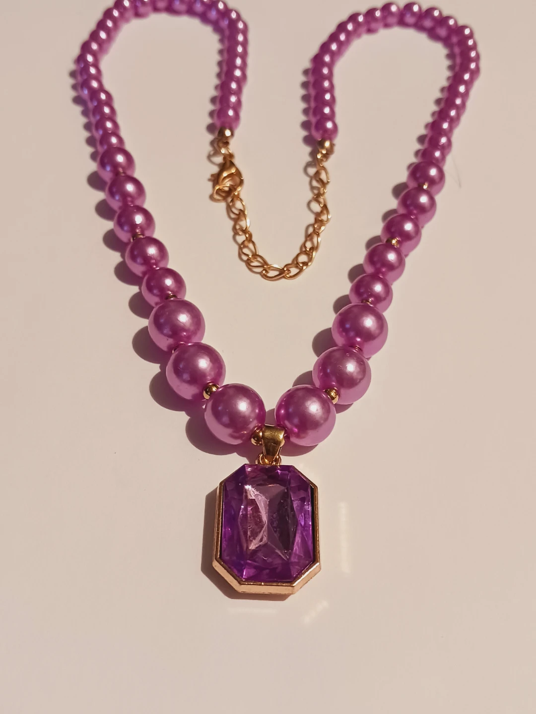 New !!Purple Pearl Necklace with Purple Gem Pendant - photo 2