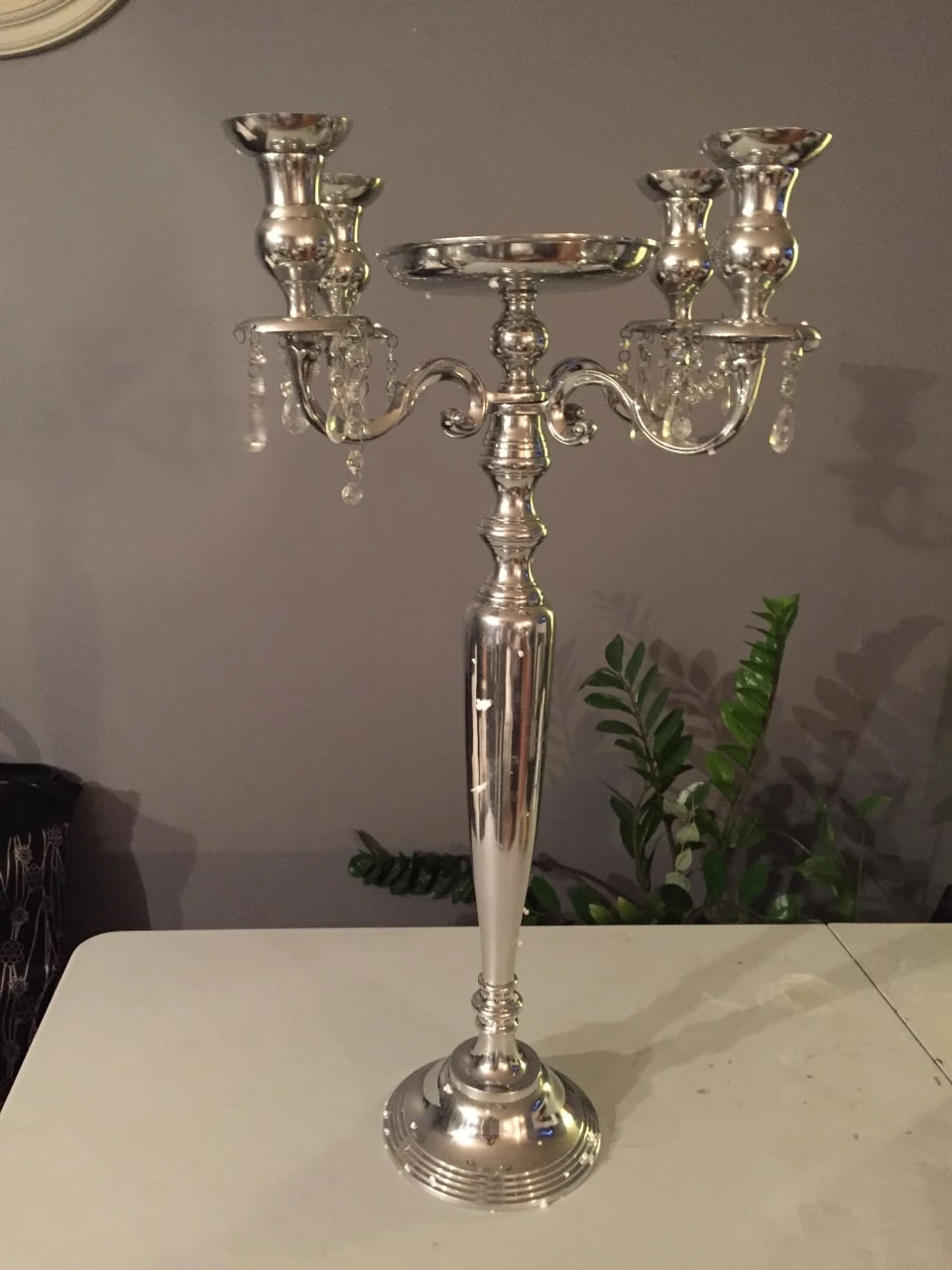 Silver Candelabra with Crystal Dangles
