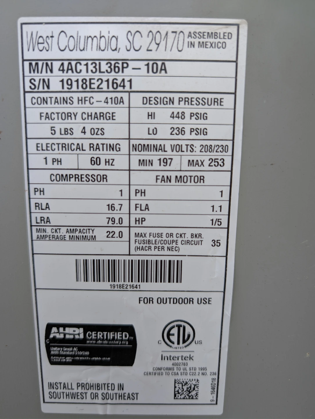 Ducane Air Conditioner Condenser  3 Ton - photo 2