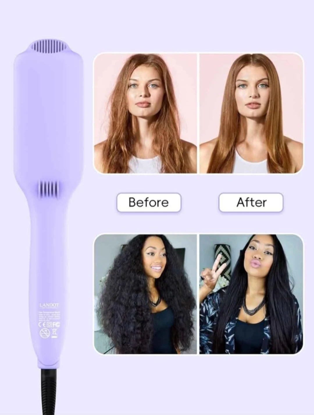 LANDOT Hair Straightener Brush Heated Straightening Brush: ... - photo 5