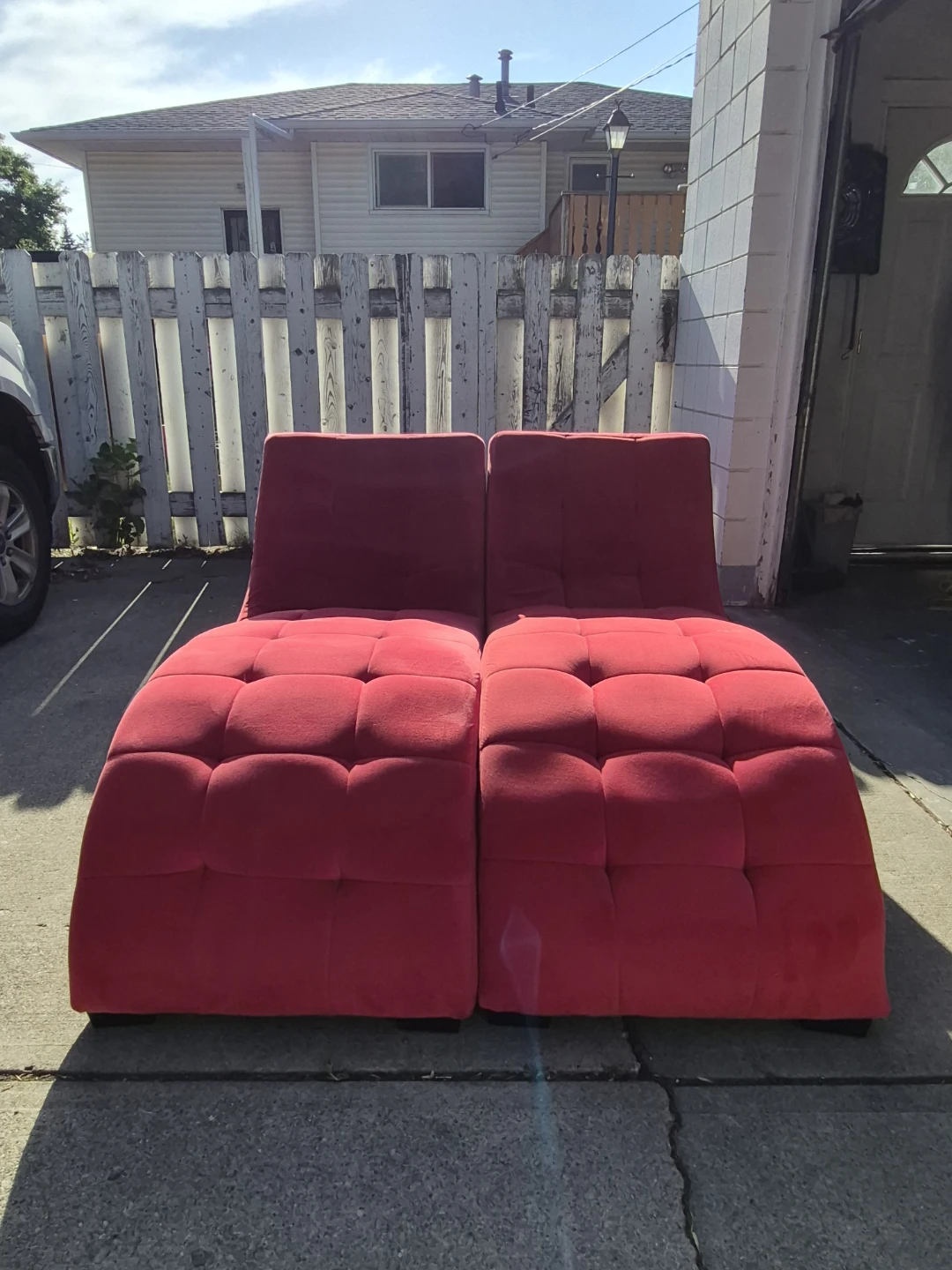 Red Tufted Chaise Lounge Chairs (Pair)