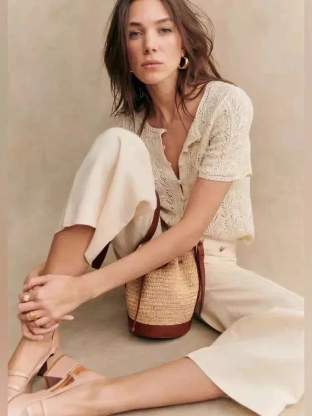 Sezane Milane Top in Ivory Cream Cottagecore Crochet Knit Top - photo 2