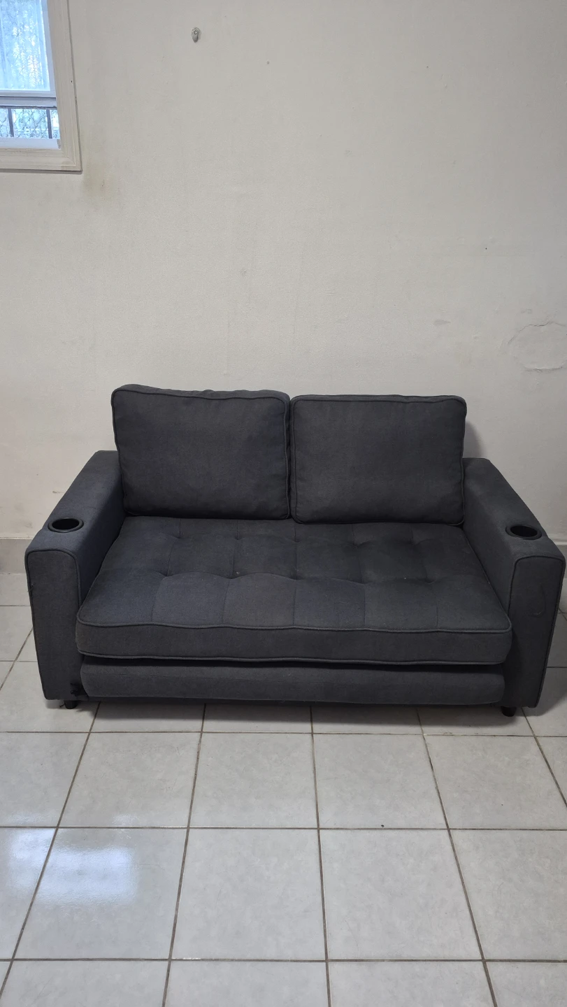 Dark Gray Sofa Bed with Cup Holders