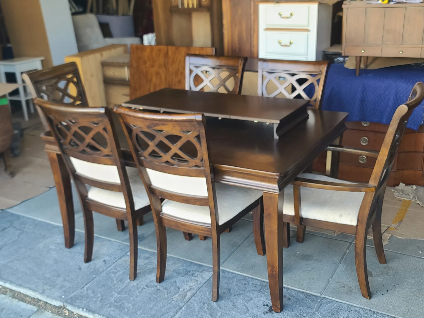 Wooden Dining Table with Leaf and 6 Chairs