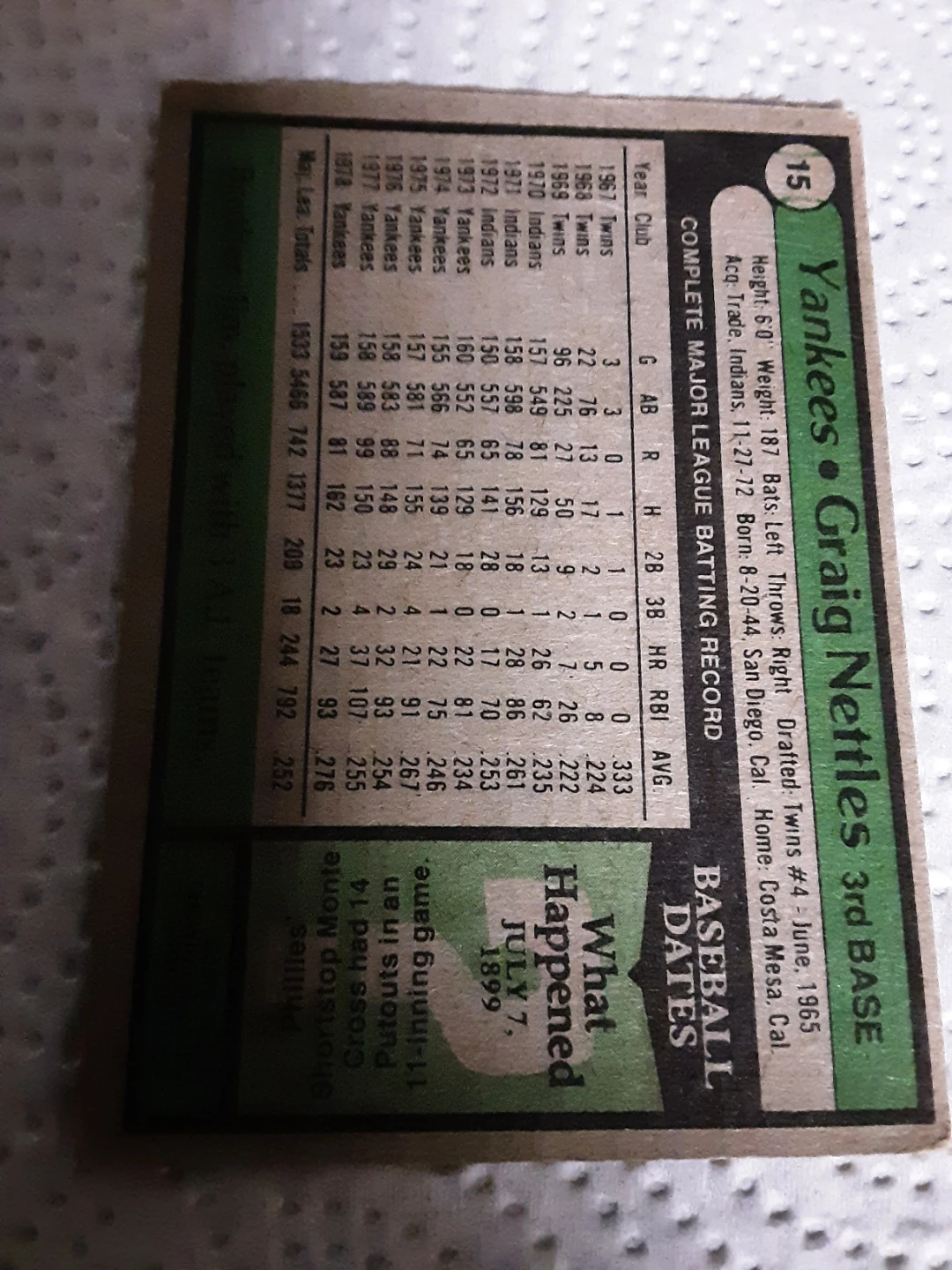 1978 Topps Craig Nettles New York Yankees Baseball Card - photo 2