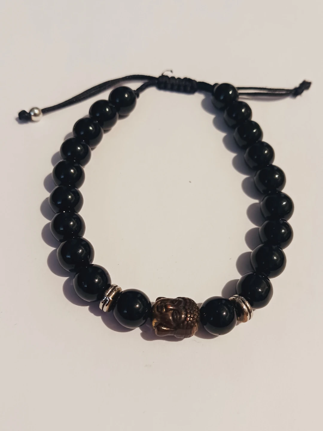 Black Beaded Bracelet with Buddha Charm