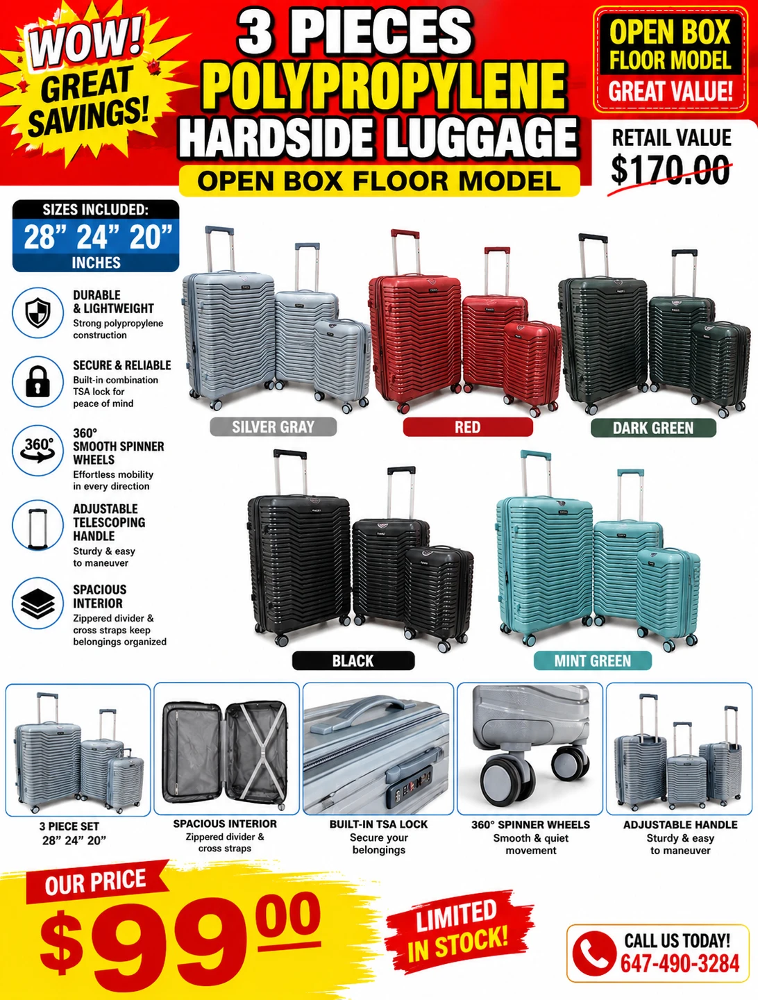 Floor Model Luggage 3 pcs just for $99