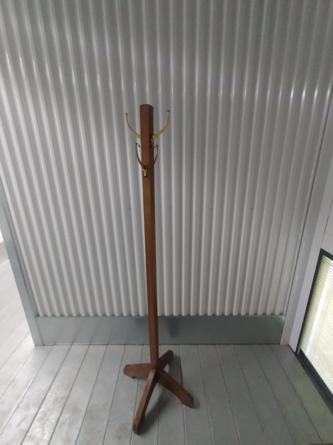 Wooden Coat Rack with Brass Hooks