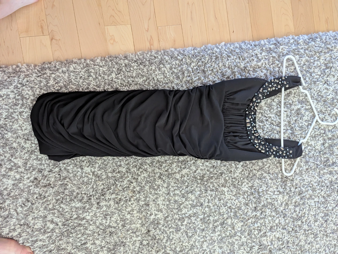 Black Ruched Halter Dress with Rhinestone Embellishments - photo 2