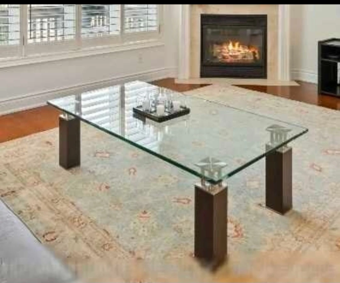 Glass Coffee Table with Dark Wood Legs