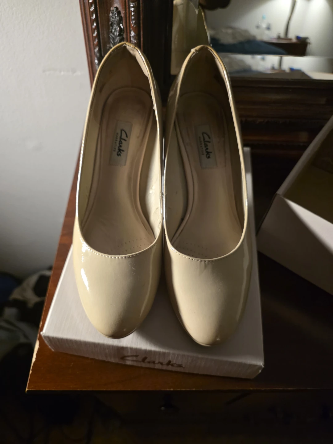 Clarks Women's Beige Patent Leather Heels