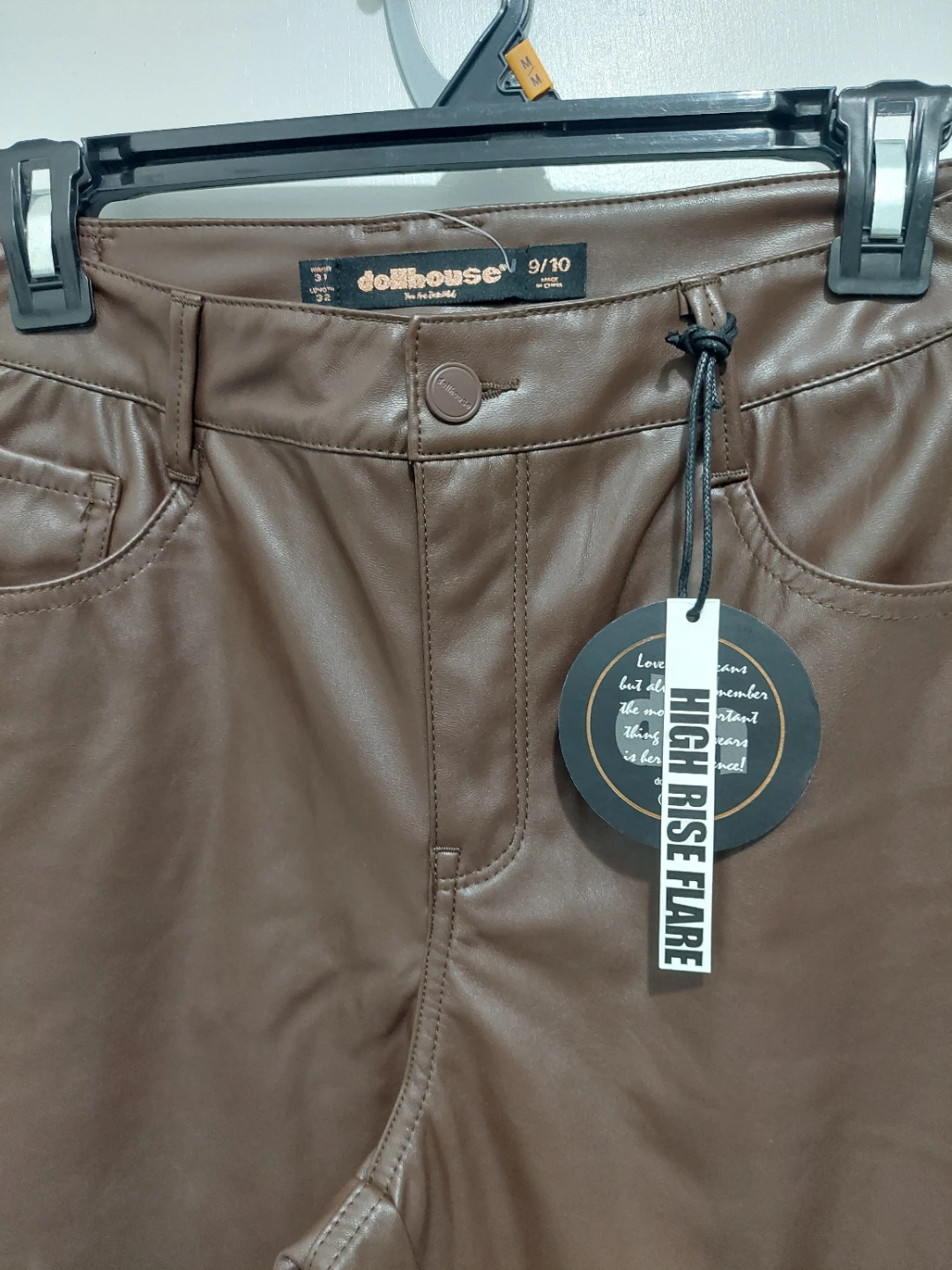 NWT Dollhouse High Rise Flare Faux Leather Pants Brown Size 9/10 - photo 2