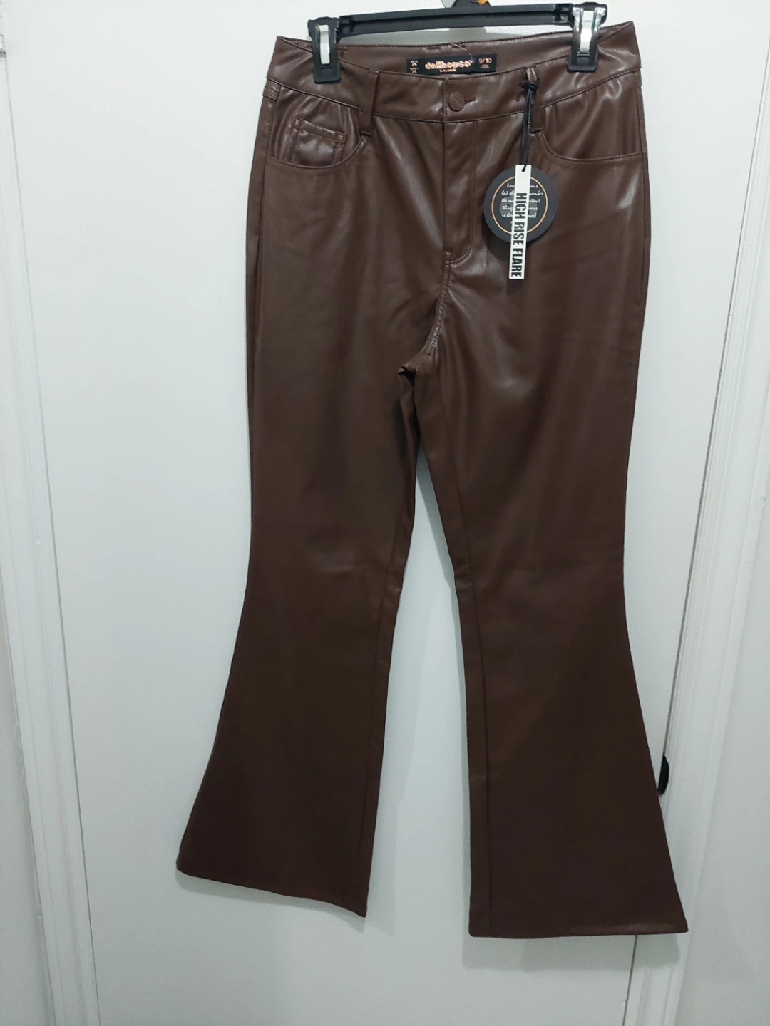 NWT Dollhouse High Rise Flare Faux Leather Pants Brown Size 9/10