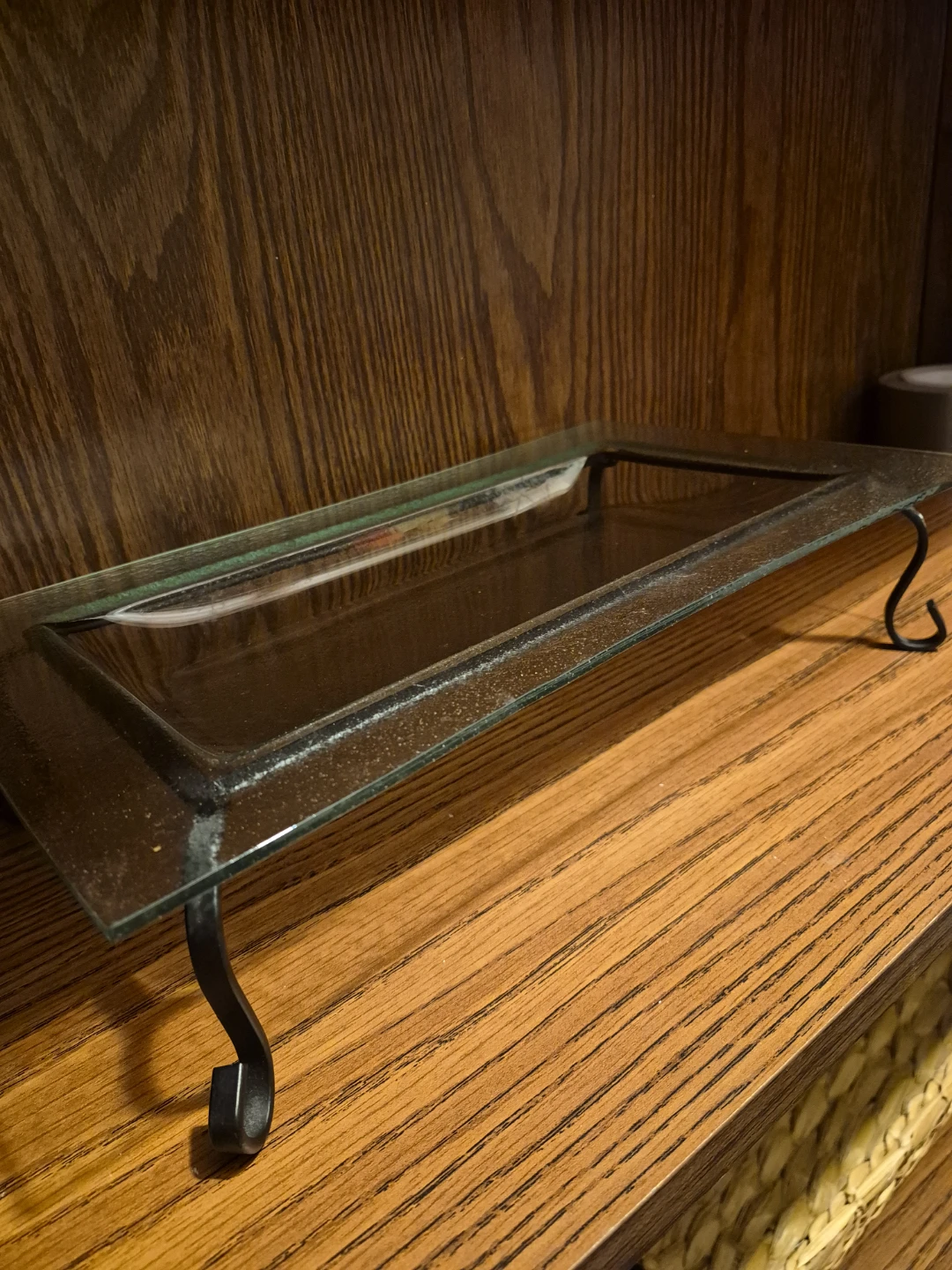Glass Serving Tray with Metal Stand