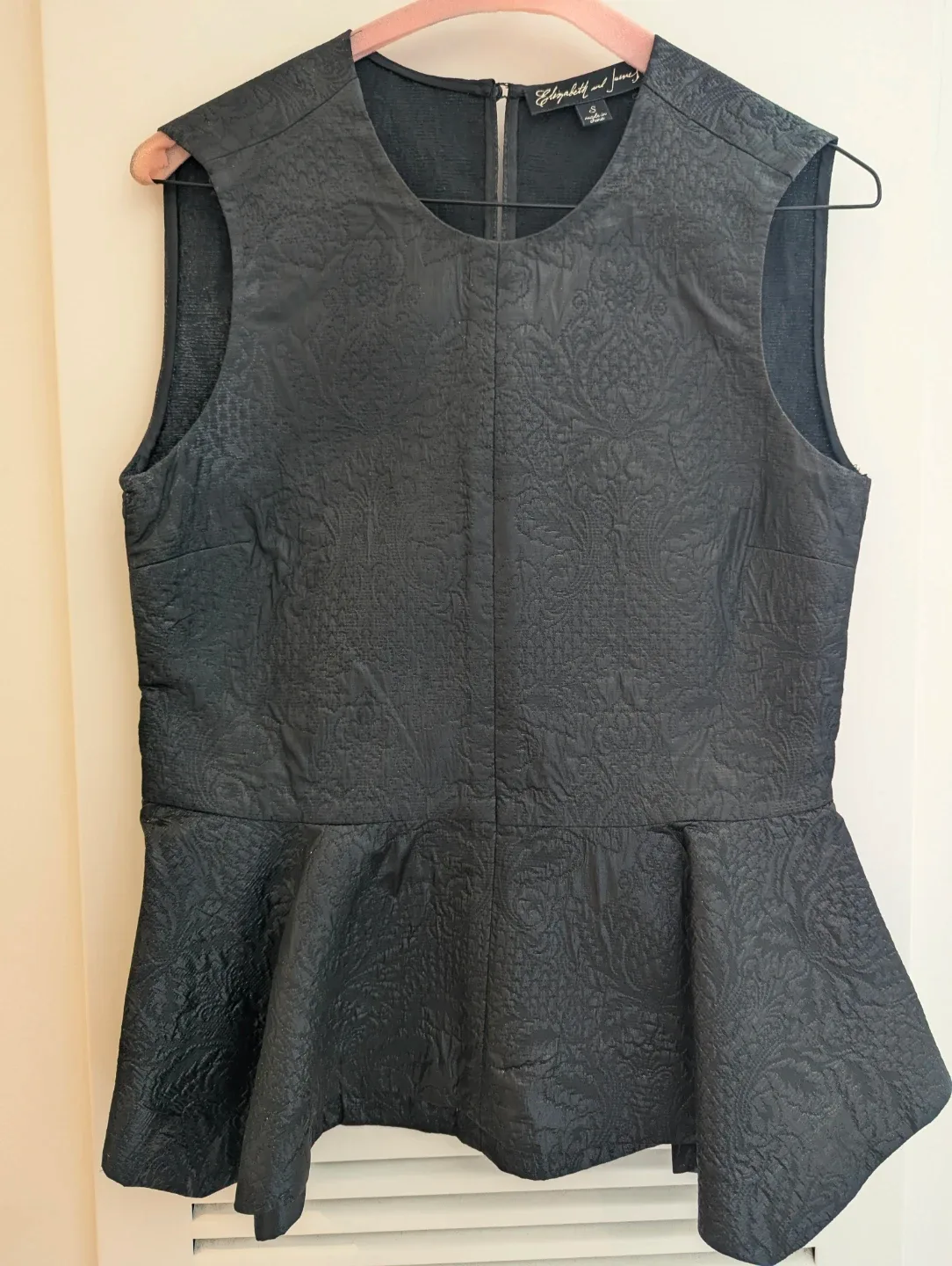 Elizabeth and James Black Brocade Peplum Top