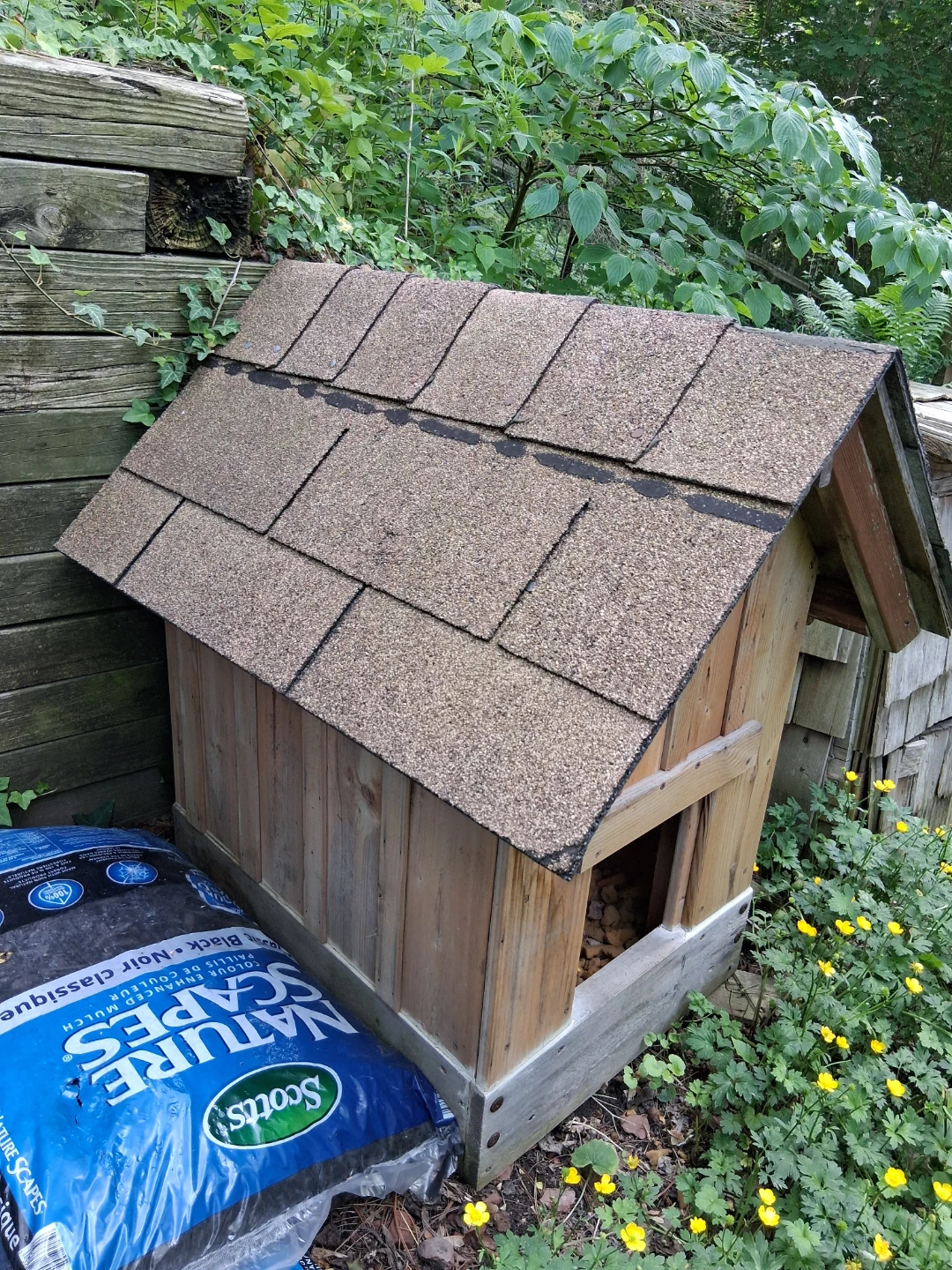 Dog House- handbuilt- never used, real wood/shingle roof