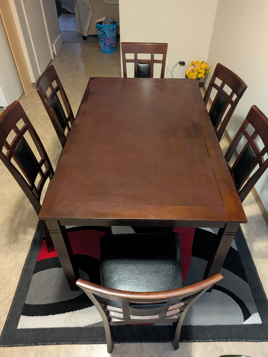 Wooden Dining Table with 6 Chairs