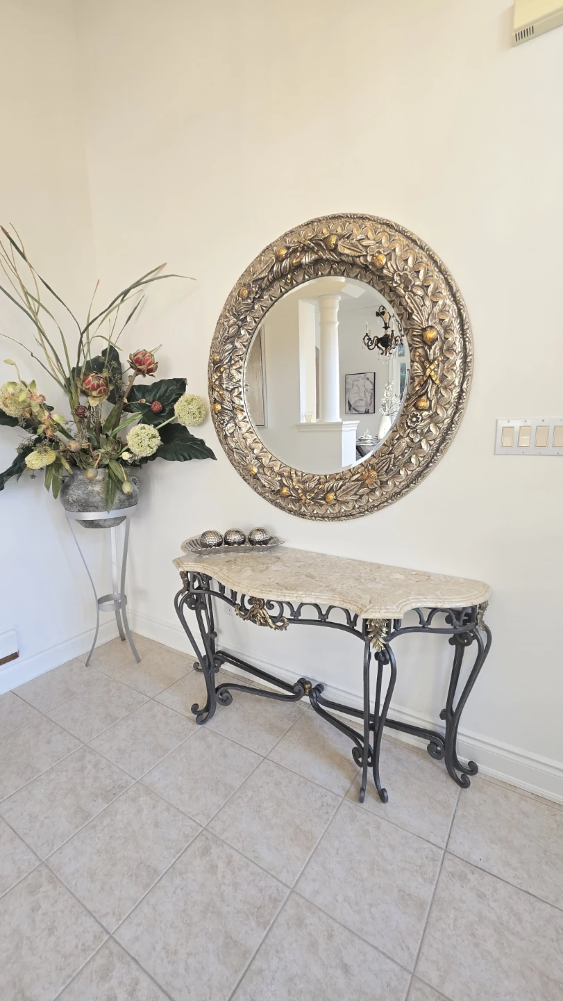 Wrought Iron Console Table + Silver Mirror