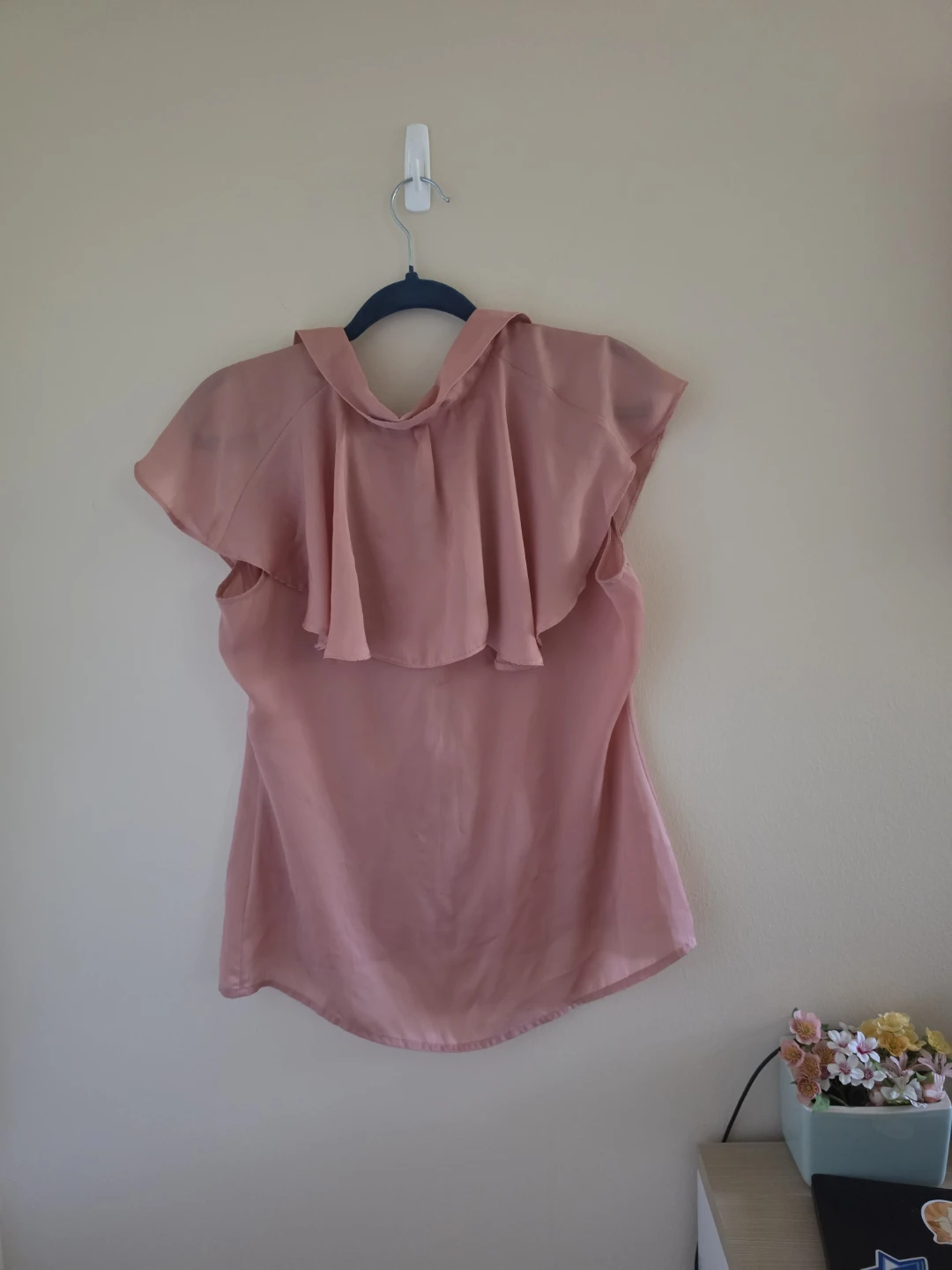 Coral pink satin Ruffle Blouse- size M - photo 2