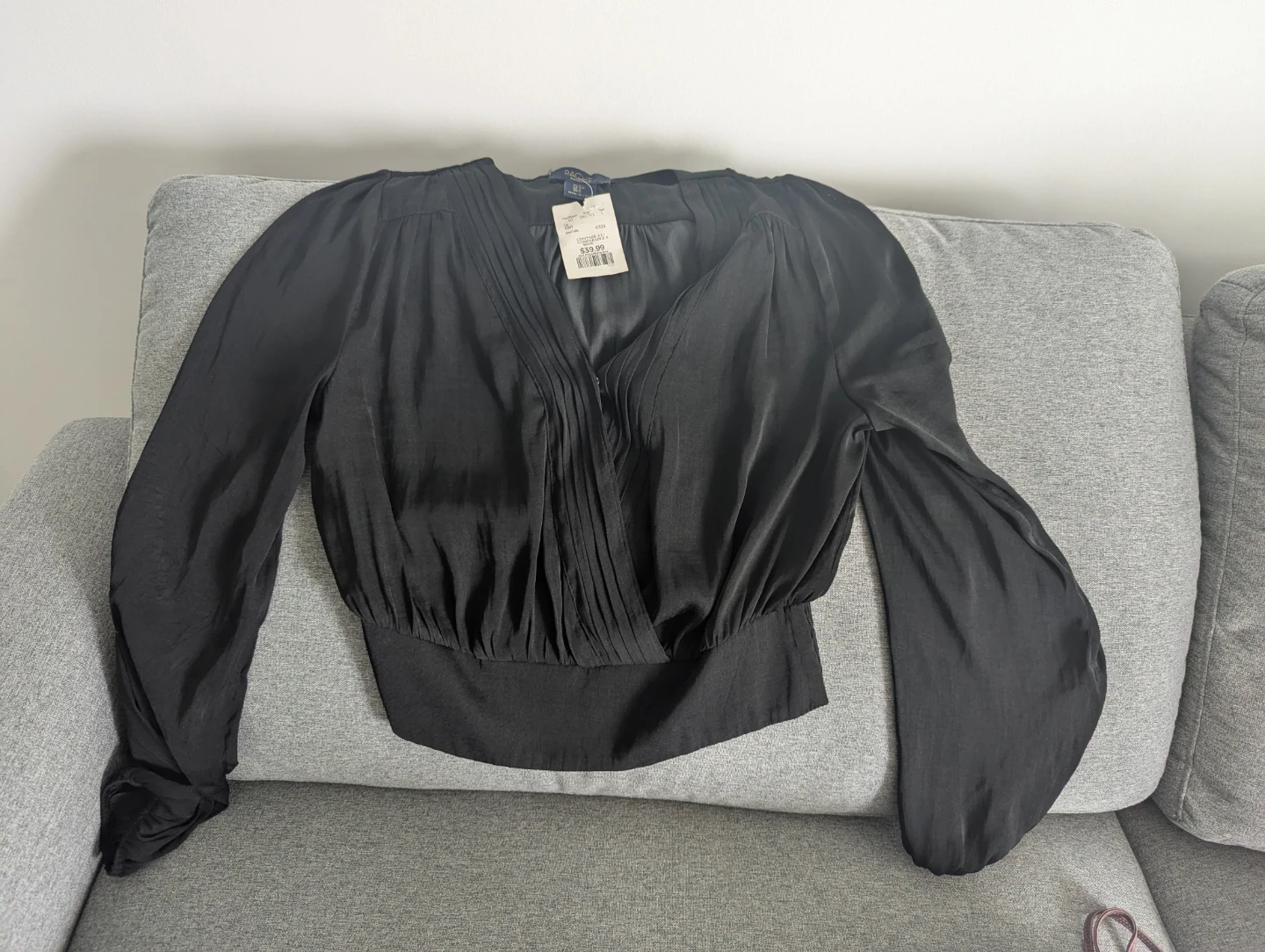 Black Faux Wrap Blouse