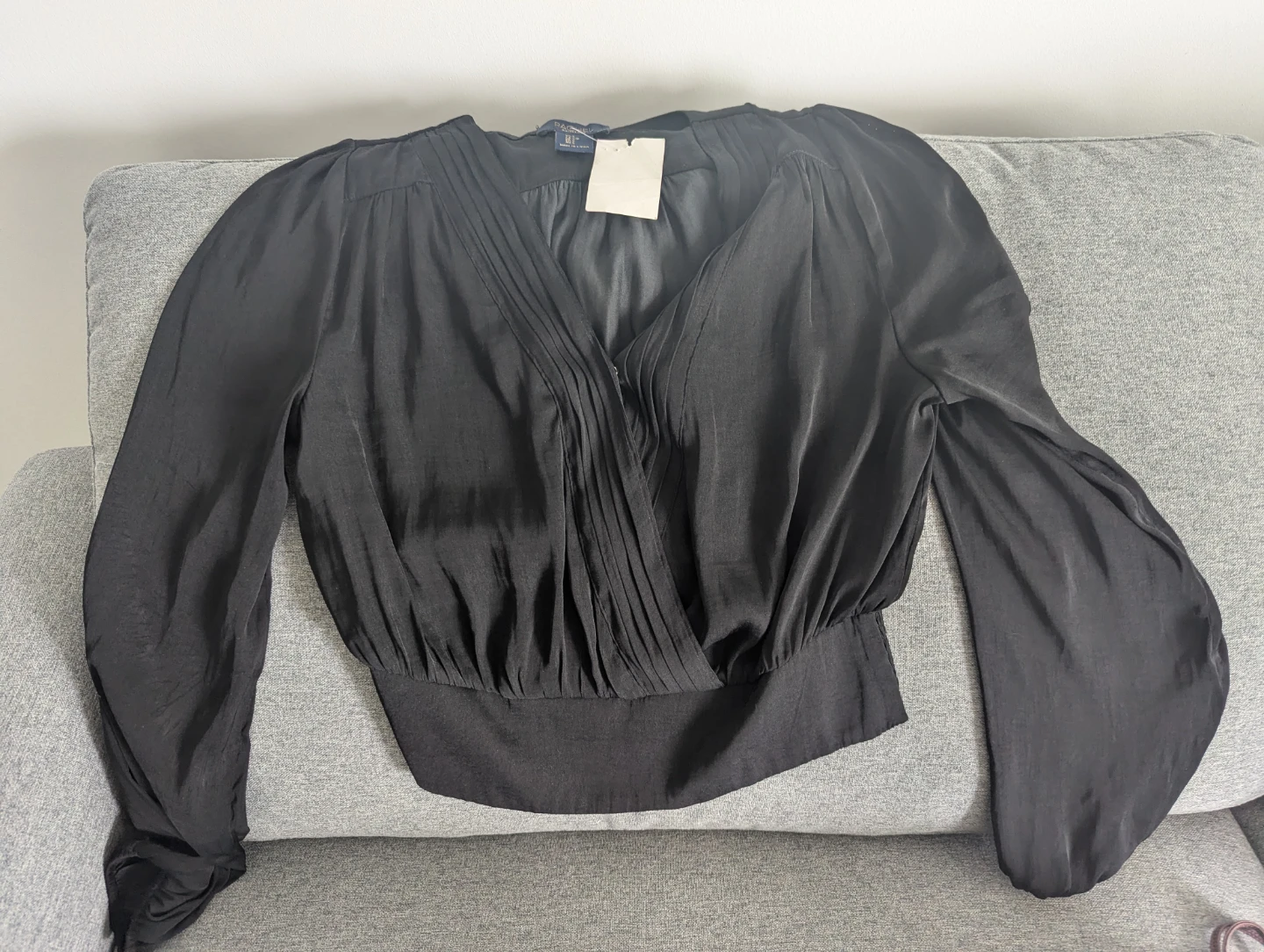 Black Faux Wrap Blouse - photo 2