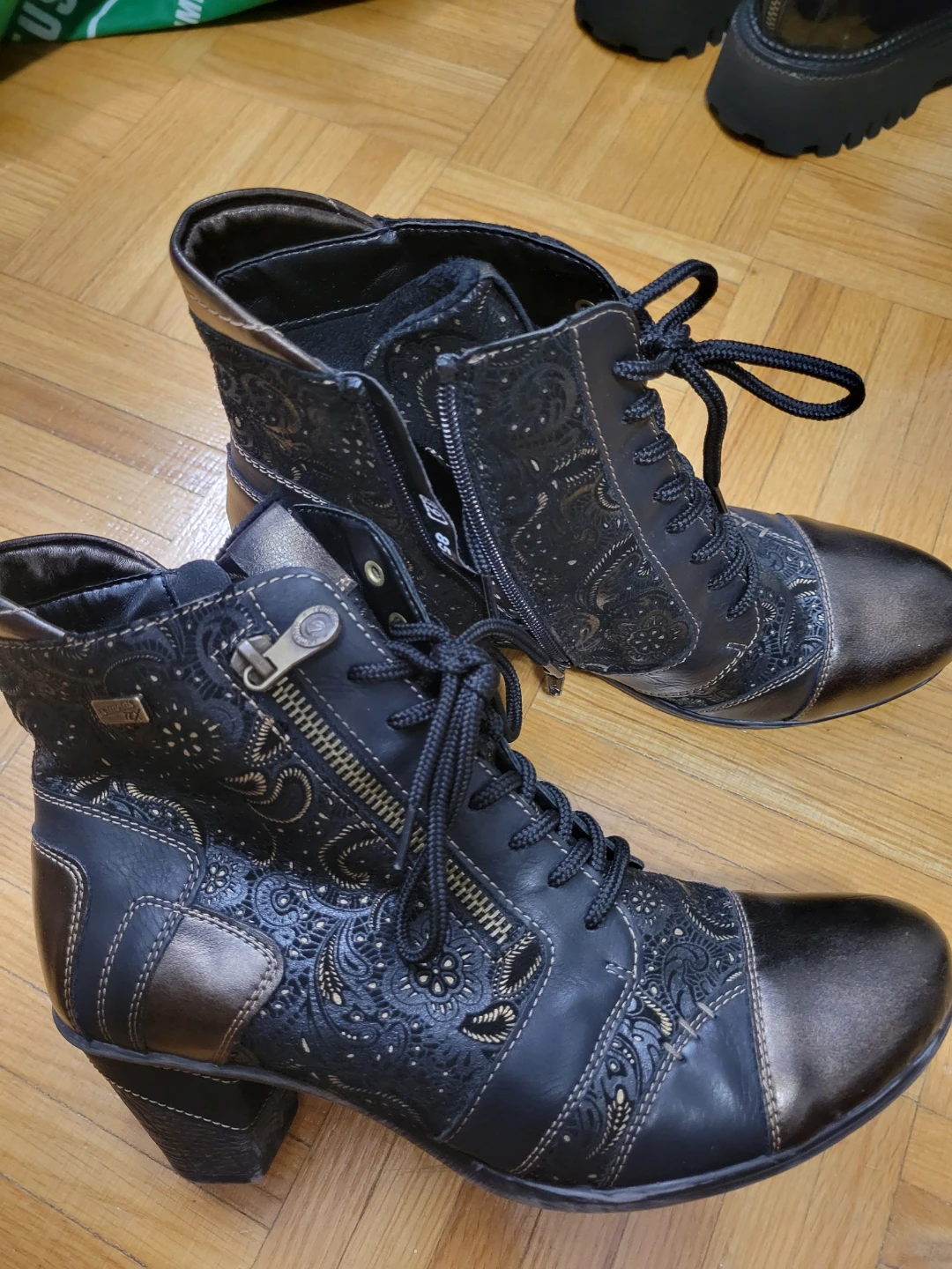 Remonte Black Lace-Up & Zip Ankle Boots Size 39