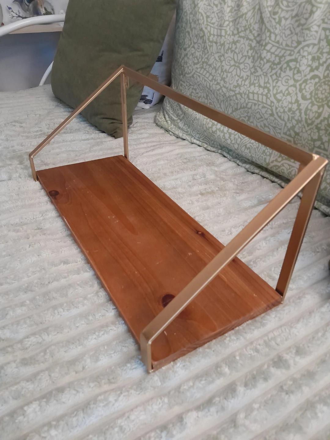 Wood and Gold Metal Floating Shelf