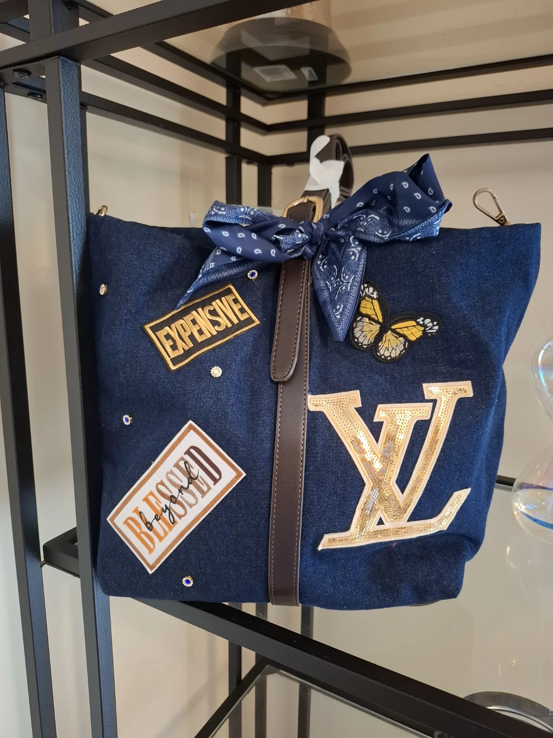 Denim Tote Bag with Embellishments