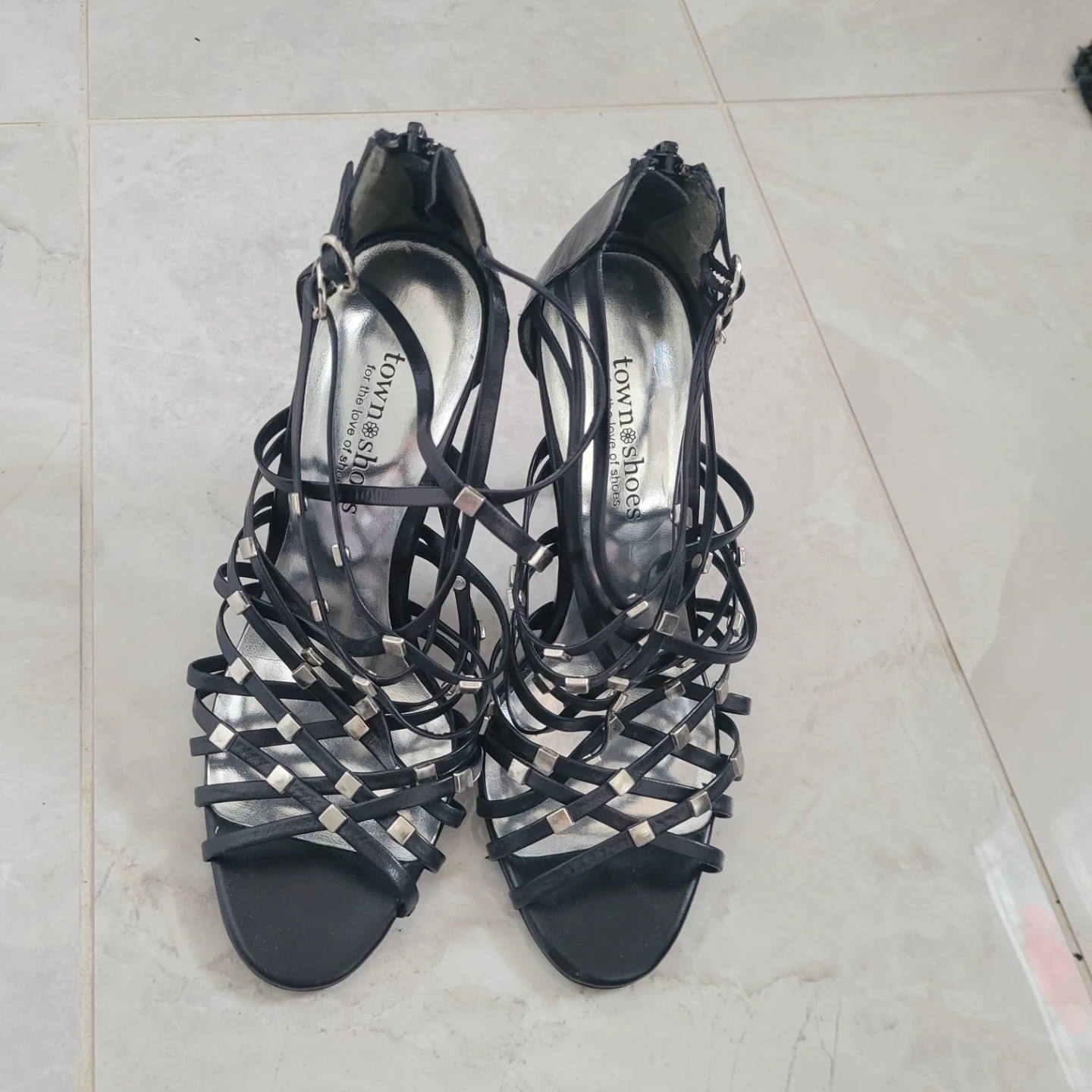 Town Shoes Black Strappy Heels