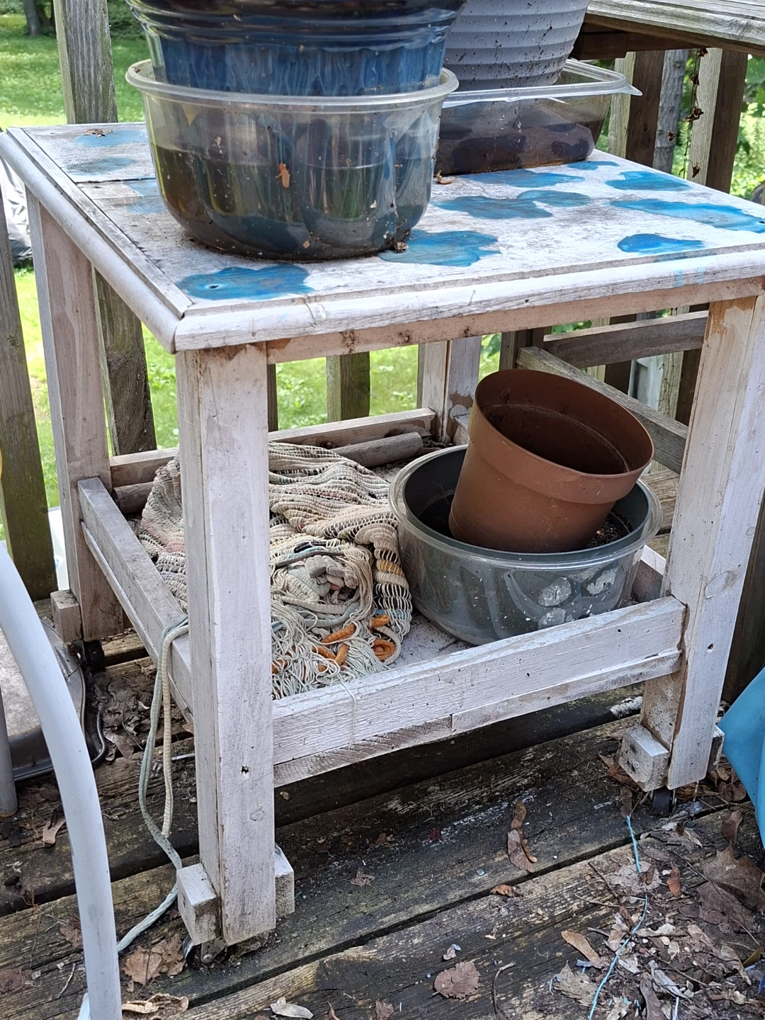 Wooden Movable Side Table  with Blue Accents